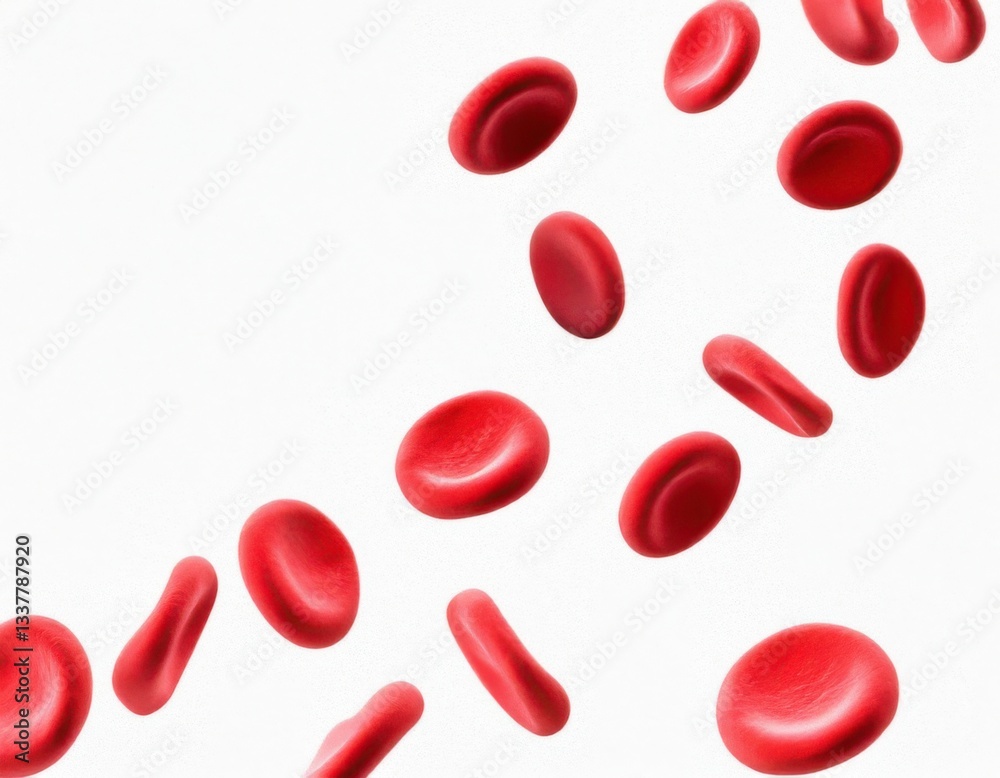 Flowing red blood cells isolated on solid white background Flowing red blood cells isolated on solid white background