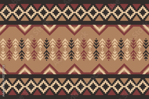 Brown ethnic, fabric , Geometric, seamless,pixel traditional ethnic, thai pattern, fabric pattern for textiles, rugs, wallpaper, clothing, sarong, batik, print, background, cover, illustration, vector