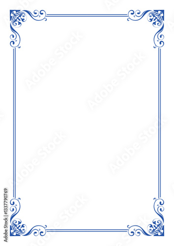 Blue vintage a4 frame, abstract border