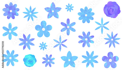 青色系の花のイラストセット ベクター素材