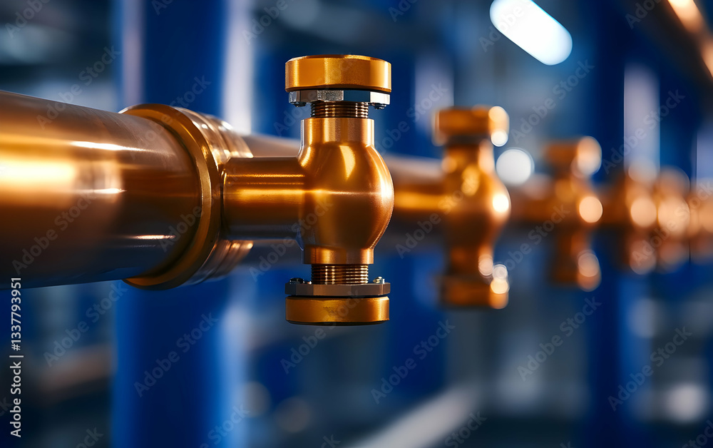 Close-up shot of an industrial pipe and valve system showcasing precision engineering and modern technology in machinery. Close-up shot of an industrial pipe and valve system showcasing precision engineering and modern technology in machinery.