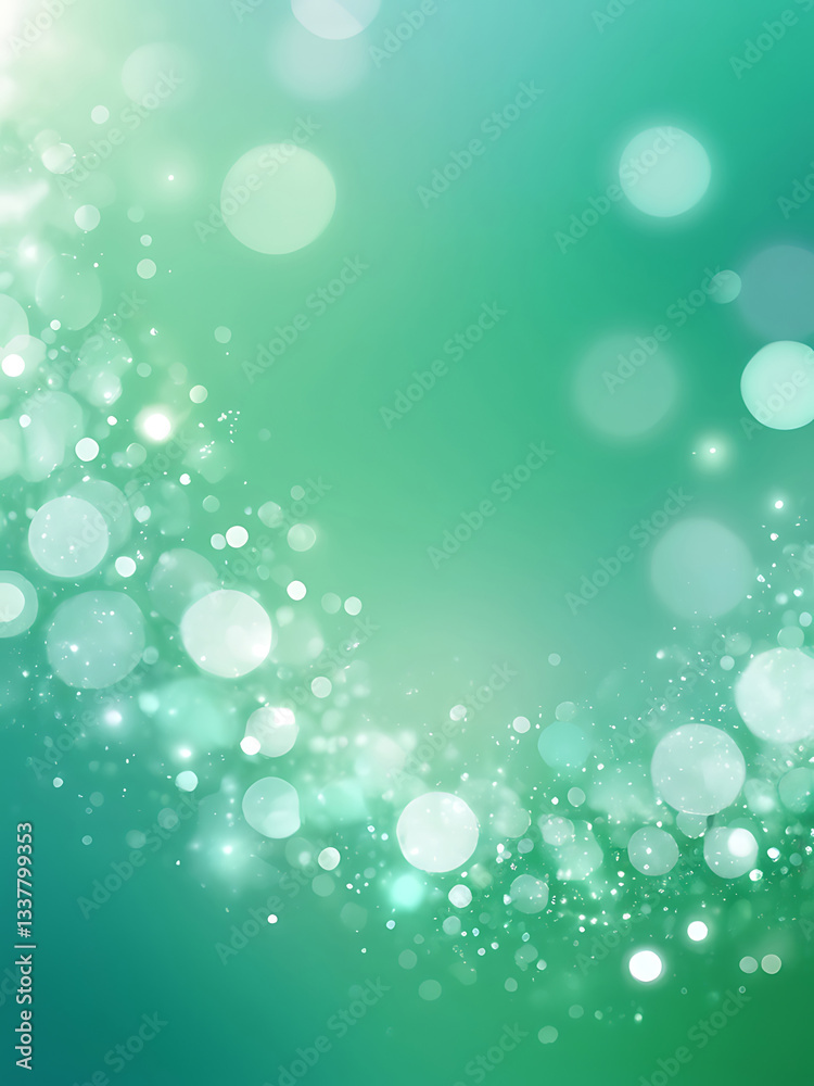 Obraz premium fresh mint green bokeh background with scattered bright sparkles, light and vibrant