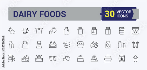 Dairy Products modern icon set. Dairy Foods minimalist icons collection. Dairy goods linear icons. Food modern icon. Conceptual pictogram and infographic.