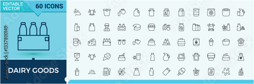 Dairy Products modern icon set. Dairy Foods minimalist icons collection. Dairy goods linear icons. Food modern icon. Conceptual pictogram and infographic.