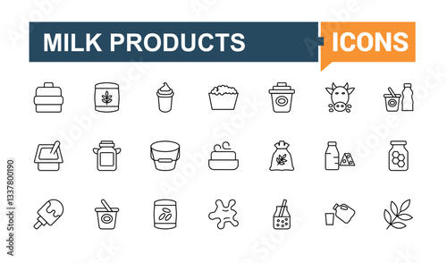 Dairy Products modern icon set. Dairy Foods minimalist icons collection. Dairy goods linear icons. Food modern icon. Conceptual pictogram and infographic.