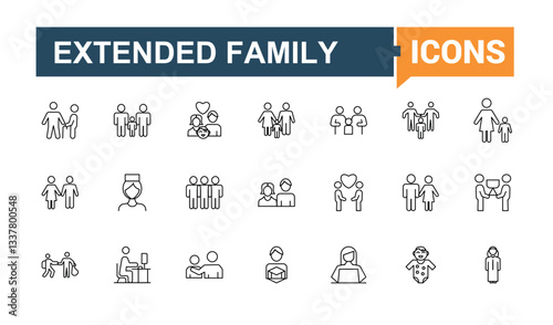 Set of Family Member line icon. Pack of man, person, family member, couple, people and more. Perfect for logos and infographic. Human simple icon. Editable vector art.