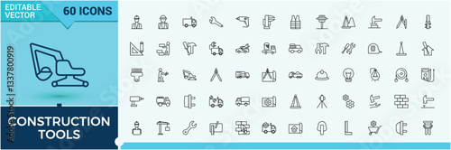 Set of Construction Tools line icon. Pack of build, tool, equipment, work, house and more. Thin linear style icons. Building Construction simple icon. Vector artwork and illustration.
