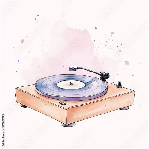 Spinning vinyl records home studio art illustration cozy atmosphere close-up view music nostalgia