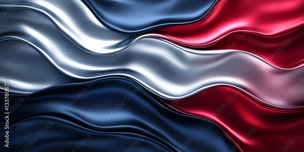 Abstract Background with Wavy Metallic Red Blue and Silver Flowing Abstract Background with Wavy Metallic Red Blue and Silver Flowing