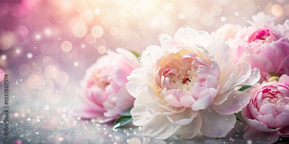 Romantic Pink & White Peony Bouquet Bokeh Background - Delicate Floral Close-Up with Copy Space Romantic Pink & White Peony Bouquet Bokeh Background - Delicate Floral Close-Up with Copy Space