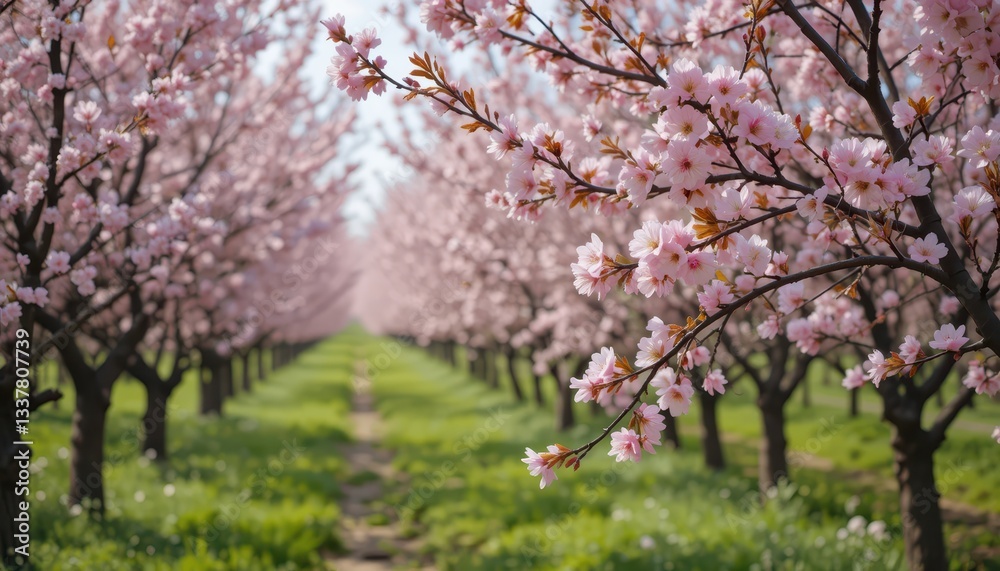 Beautiful Cherry Blossom Trees in Full Bloom on a Sunny Day Beautiful Cherry Blossom Trees in Full Bloom on a Sunny Day