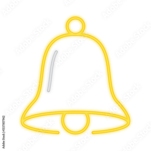 A bright yellow neon bell icon, symbolizing notifications, alerts, reminders, school bells, announcements, and alarm sounds