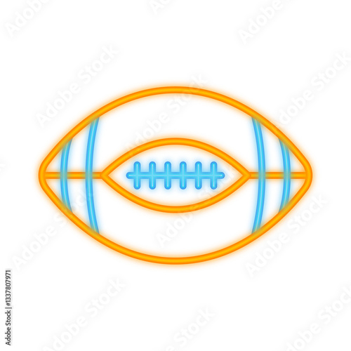 A vibrant neon illustration of an American football with glowing orange and blue lines, symbolizing sports, competition