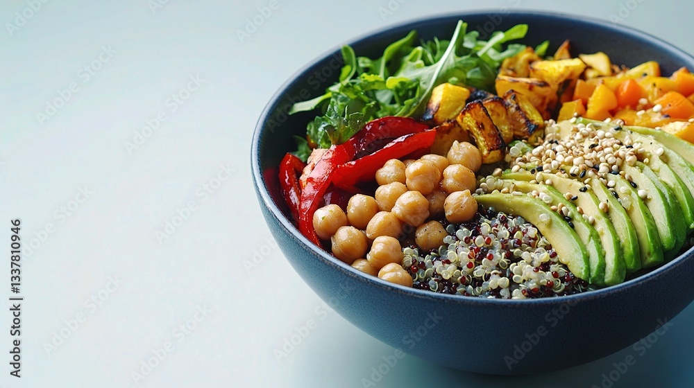 Colorful Quinoa Salad Bowl with Avocado and Chickpeas