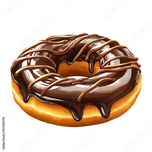 Classic Chocolate Donut with Glossy Glaze, Isolated on transparent background 