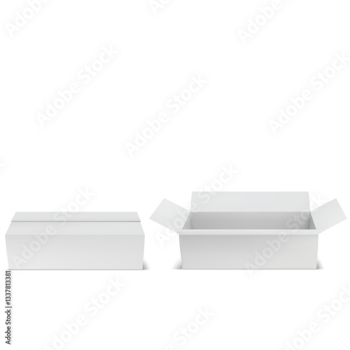 Blank Packaging Box Mockup Set with Open and Closed View. Vector