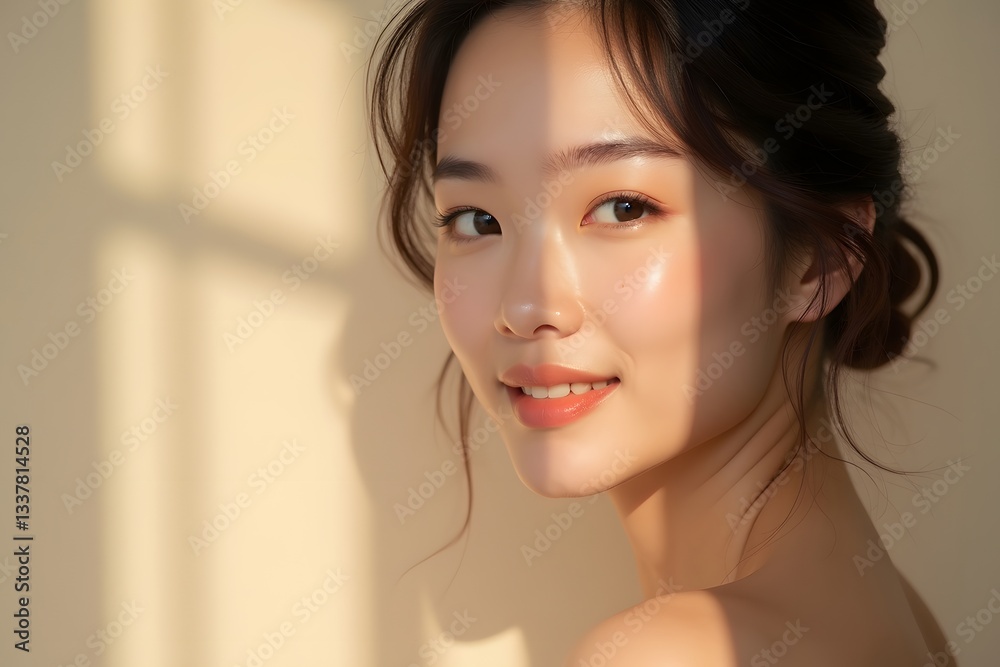 Naklejka premium Beautiful Young asian Woman with Clean Fresh Skin.