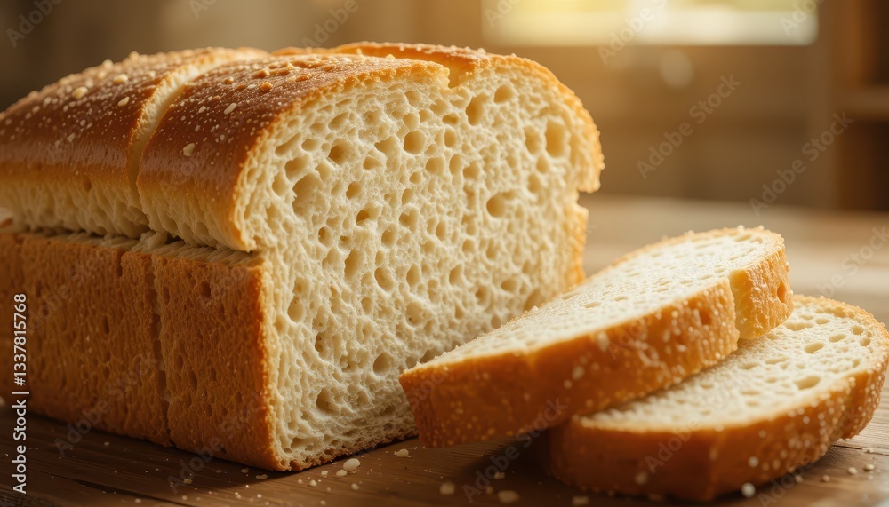 Freshly Baked White Bread Loaf with Slices on Wooden Cutting Board Freshly Baked White Bread Loaf with Slices on Wooden Cutting Board