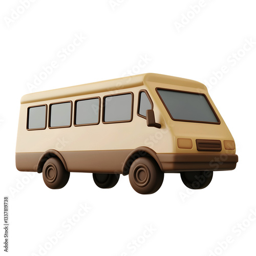 Retro bus is depicted in a 3d style.Cartoon plastic style minimal on transparent white background