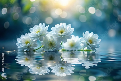 Serene Floating White Flowers on Calm Pond Surface - Nature Stock Photo