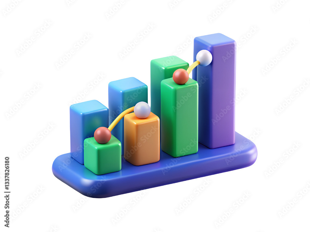 3D Business Graph Showing Growth and Progress 3D Business Graph Showing Growth and Progress