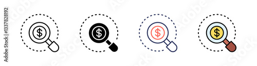 Magnifying Glass Multi Style Icon Set Vector 