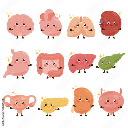 健康で元気な内臓のキャラクターイラストセット