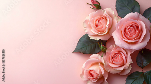 Wallpaper Mural A serene composition of four pastel pink roses on a soft background, perfect for romantic invitations, wedding decor, or floral design projects. Torontodigital.ca