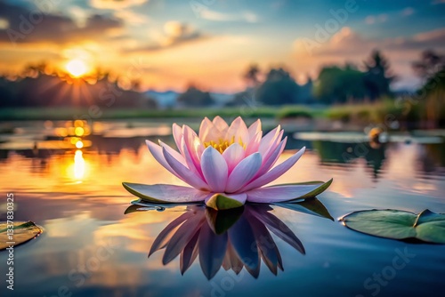 Serene Water Lily Blossom at Dawn: Long Exposure Pond Photography