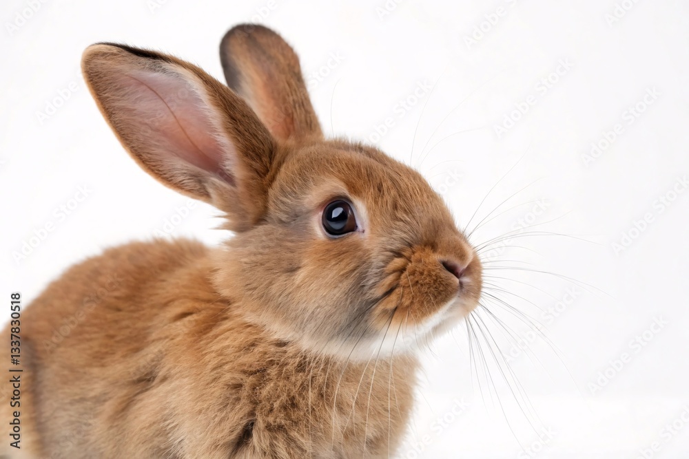 Fototapeta premium Brown Rabbit Posing on White Background with Fluffy Fur.