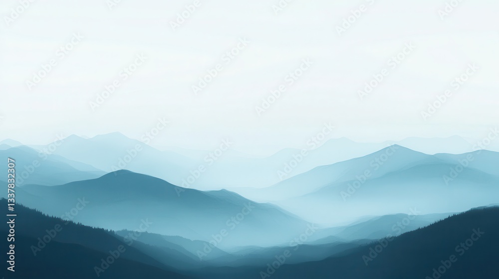 Obraz premium Misty Blue Mountains, Serenity Landscape, Calm Background