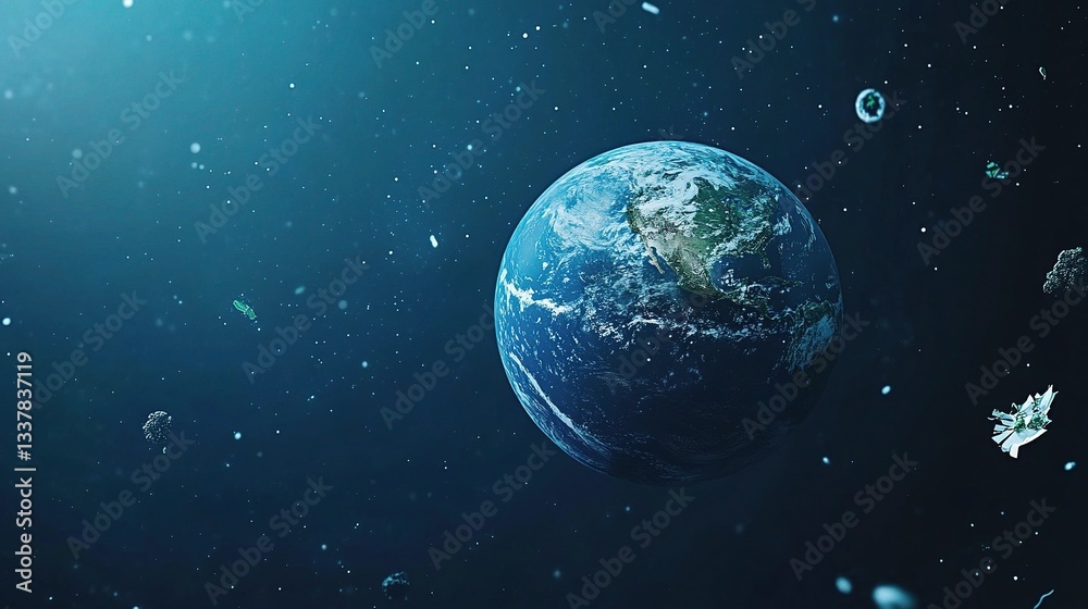 Obraz premium Stunning Deep Blue Planet Earth Floating in Space with Details