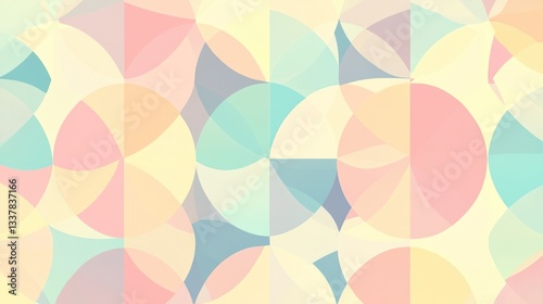 Wallpaper Mural Abstract pastel geometric background with overlapping circles and triangles in soft pink, blue, yellow, and peach tones. Torontodigital.ca