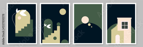 Set of minimalistic posters with still lifes modern art