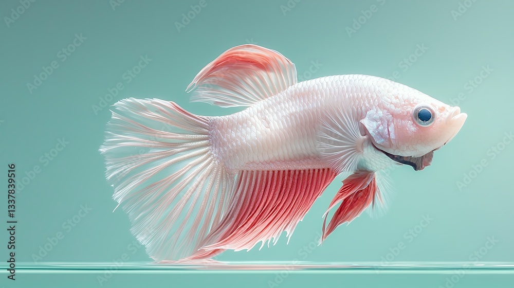 Fototapeta premium Elegant White and Red Betta Fish in Teal Water