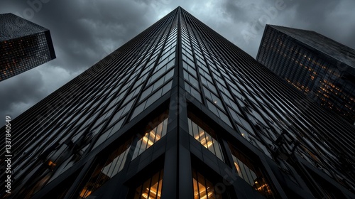 Dark Glass Skyscrapers Under Dramatic Clouds