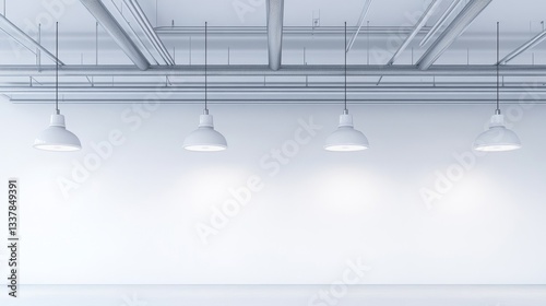 Elegant Minimalist Interior with Hanging Lights and White Walls