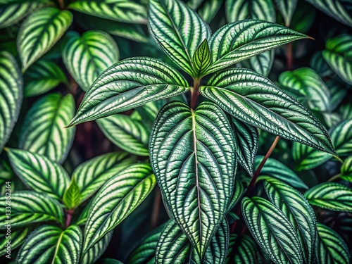 Striking Black-Stemmed Leafy Plant, Rule of Thirds Composition - Stock Photo