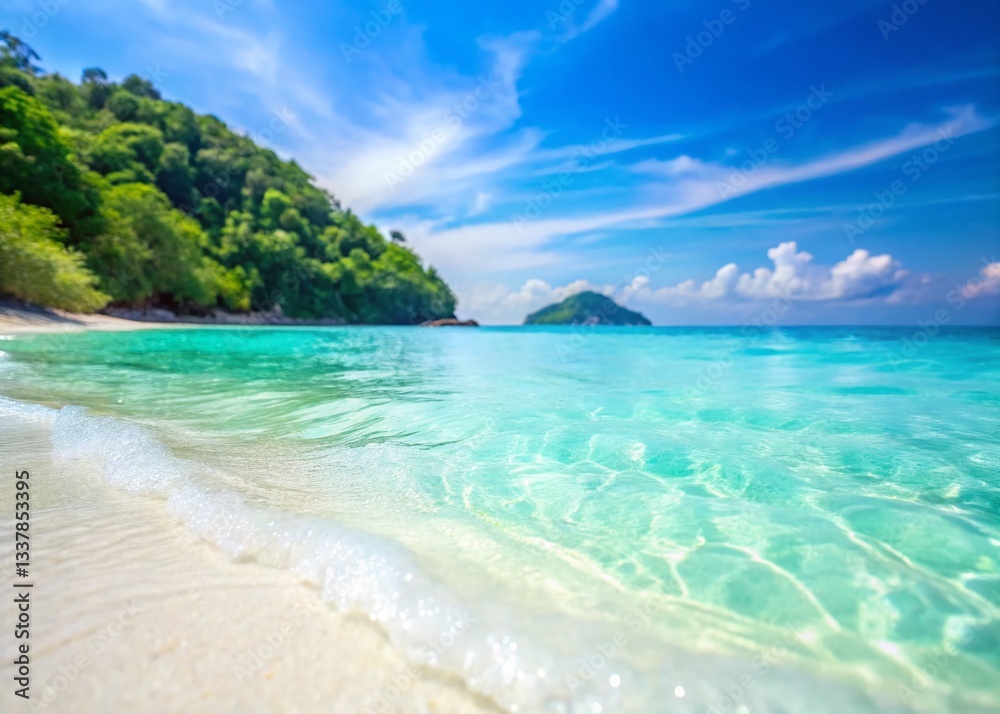 Obraz premium Stunning Bokeh Beach Scene, Southern Thailand: Pristine White Sand, Turquoise Waters