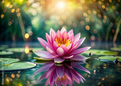 Stunning Pink Water Lily Bloom with High Depth of Field - Aquatic Flower Photography