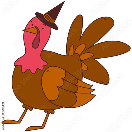 Thanksgiving Turkey Character in Flat Design. Isolated on White Background.