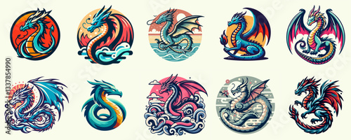 collection of fierce and simple dragon design
