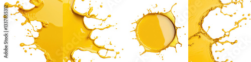 Dynamic and vibrant abstract image of a yellow liquid paint splash with flowing organic shapes and textures that create a composition
