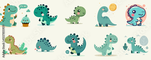 collection of cute dinosaur cartoon