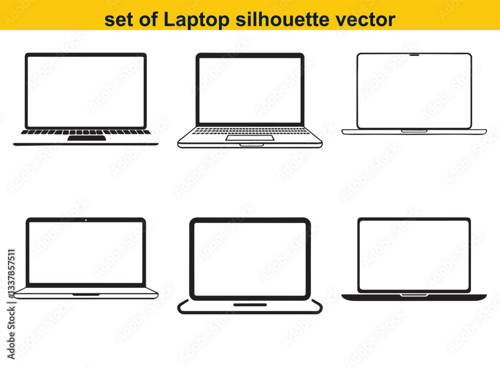 set of laptop flat Computer laptop cartoon with blank screen silhouette vector sticker with white background set of laptop flat Computer laptop cartoon with blank screen silhouette vector sticker with white background