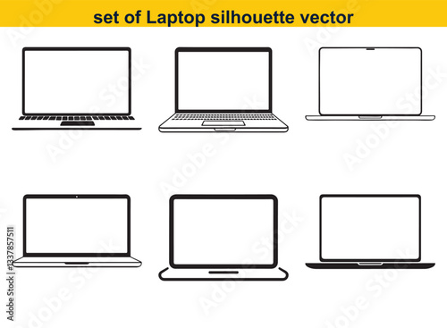 set of laptop flat Computer laptop cartoon with blank screen silhouette vector sticker with white background