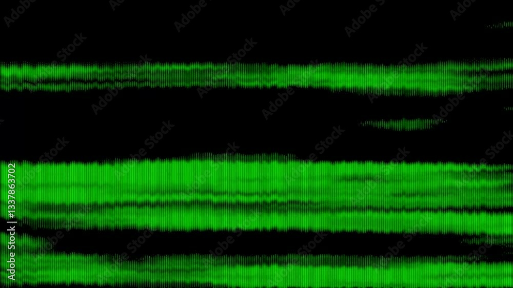 Abstract digital glitch effect, green distorted screen noise animation