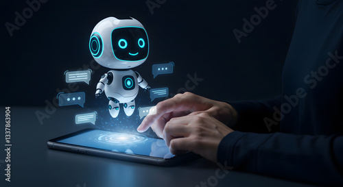 AI Chatbot Hologram with Futuristic Digital Interface and User Interaction