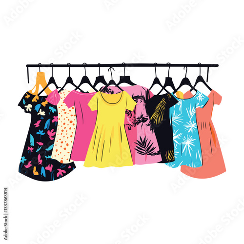 Clothing Rack with Trendy and Colorful Fashion Items