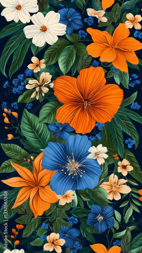 abstract floral seamless pattern with blue orange and green palette abstract floral seamless pattern with blue orange and green palette